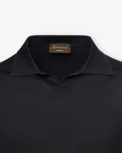 Doriani Cashmere - Buttonless polo silk cotton - Navy