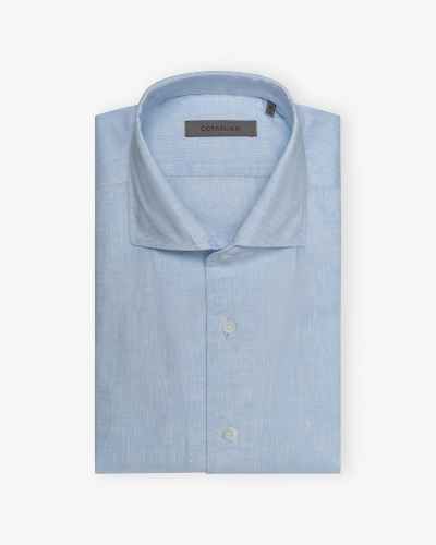 Corneliani - Shirt one piece collar linen - Light blue