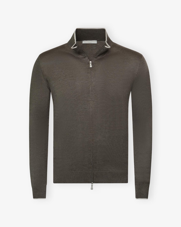 LES HOMMES D'AMSTERDAM LHDA - Full zip cotton silk - Greige
