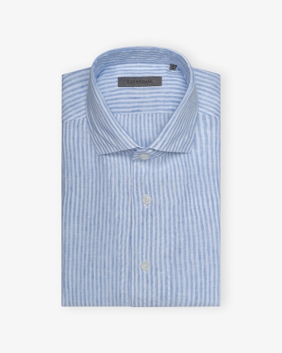 Corneliani - Shirt linen - One piece collar - Light blue