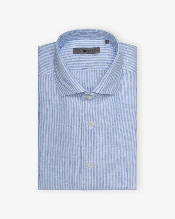 CORNELIANI Corneliani - Shirt linen - One piece collar - Light blue