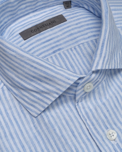 Corneliani - Shirt linen - One piece collar - Light blue