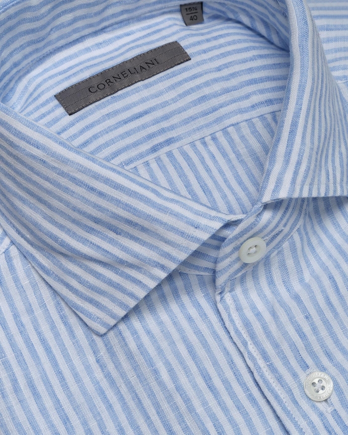 CORNELIANI Corneliani - Shirt linen - One piece collar - Light blue
