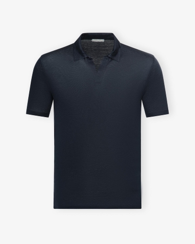 LHDA - Buttonless polo short sleeve linen - Navy