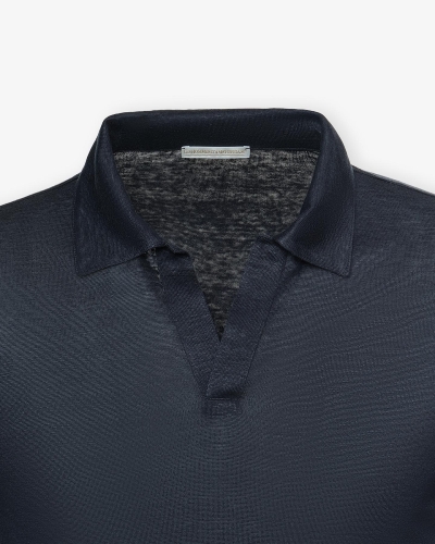 LHDA - Buttonless polo short sleeve linen - Navy
