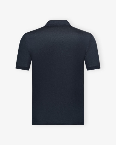 LHDA - Buttonless polo short sleeve linen - Navy