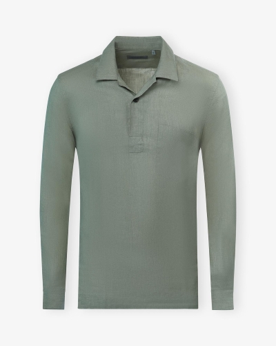 Corneliani - Bowling shirt long sleeve - Linen olive