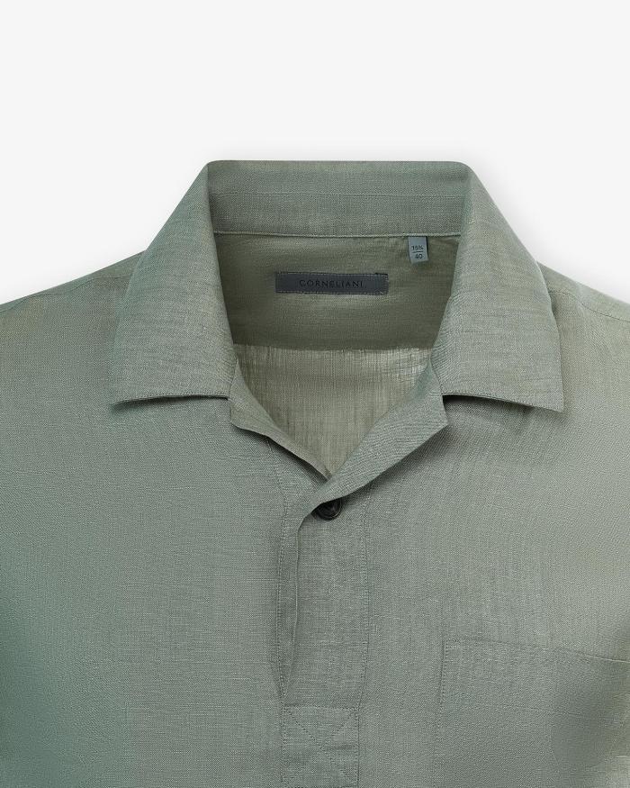 CORNELIANI Corneliani - Bowling shirt long sleeve - Linen olive