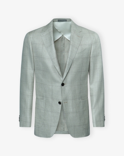 Corneliani - Sartorial check jacket - Wool silk linen - Olive brown