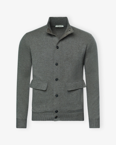 Fioroni - Cardigan cashmere with leather - Greige