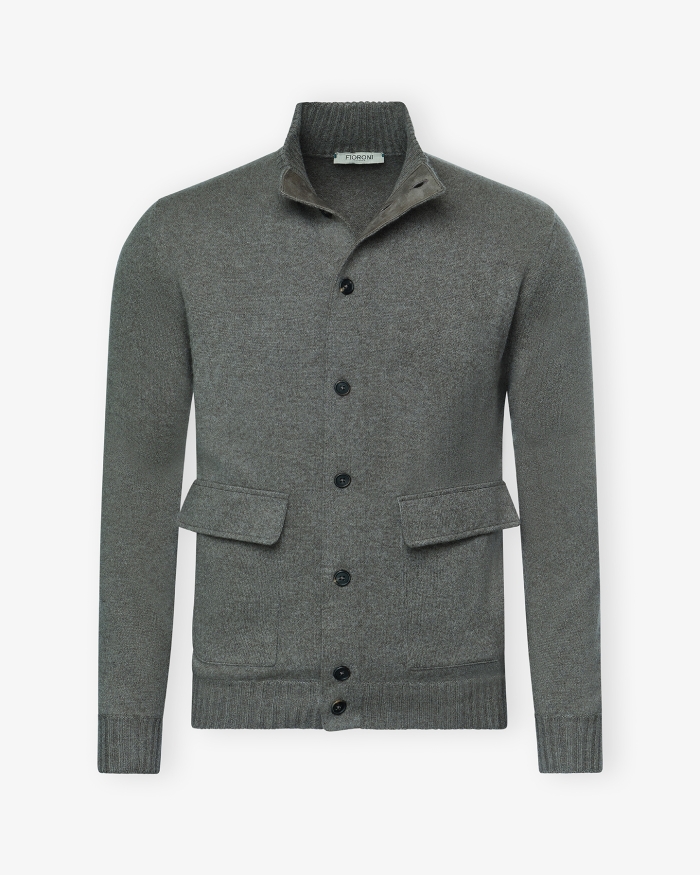 FIORONI Fioroni - Cardigan cashmere with leather - Greige