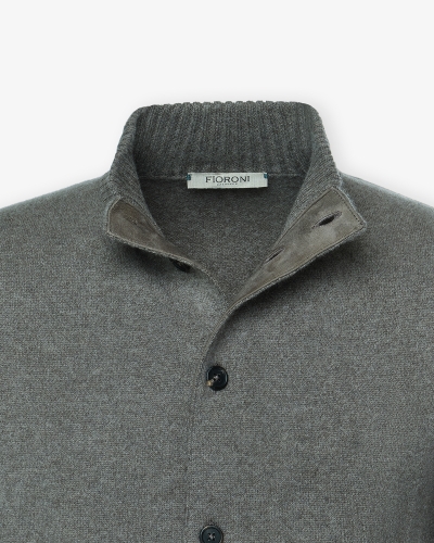 Fioroni - Cardigan cashmere with leather - Greige