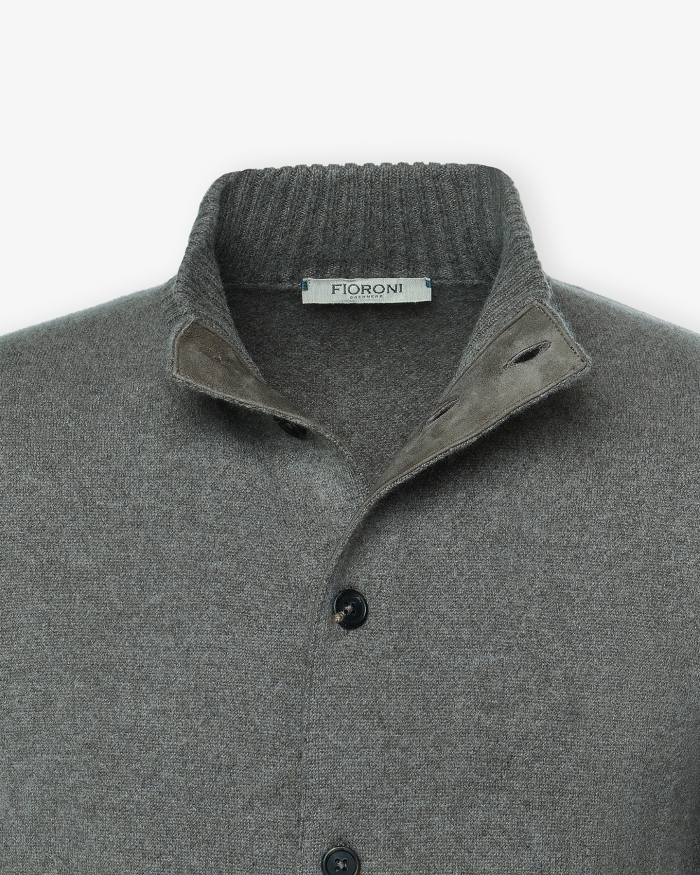 FIORONI Fioroni - Cardigan cashmere with leather - Greige