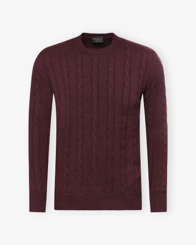 Doriani Cashmere - Round neck cable - Bordeaux
