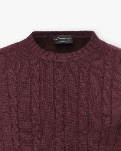 Doriani Cashmere - Round neck cable - Bordeaux