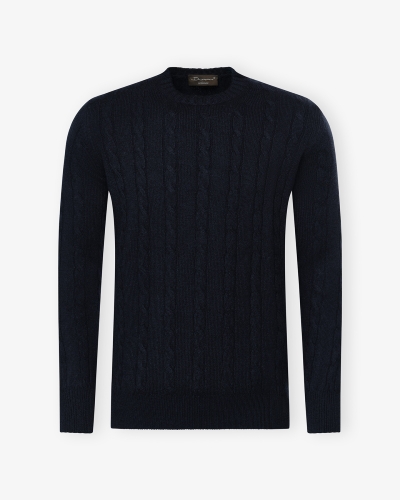 Doriani Cashmere - Round neck cable - Navy