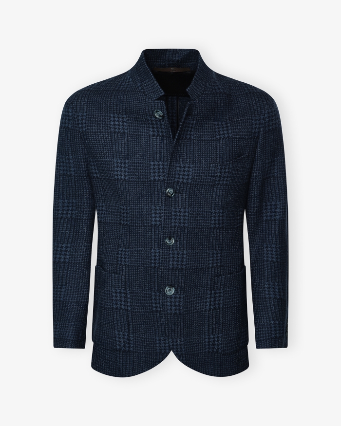FEDELI Fedeli - Stand collar jacket cashmere - Jacquard - Navy