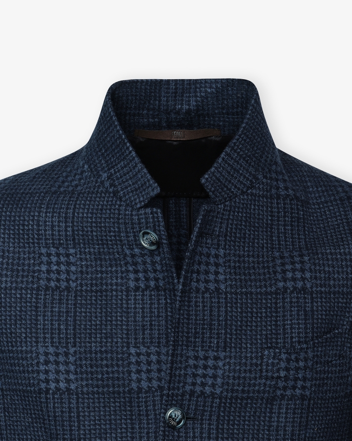 FEDELI Fedeli - Stand collar jacket cashmere - Jacquard - Navy