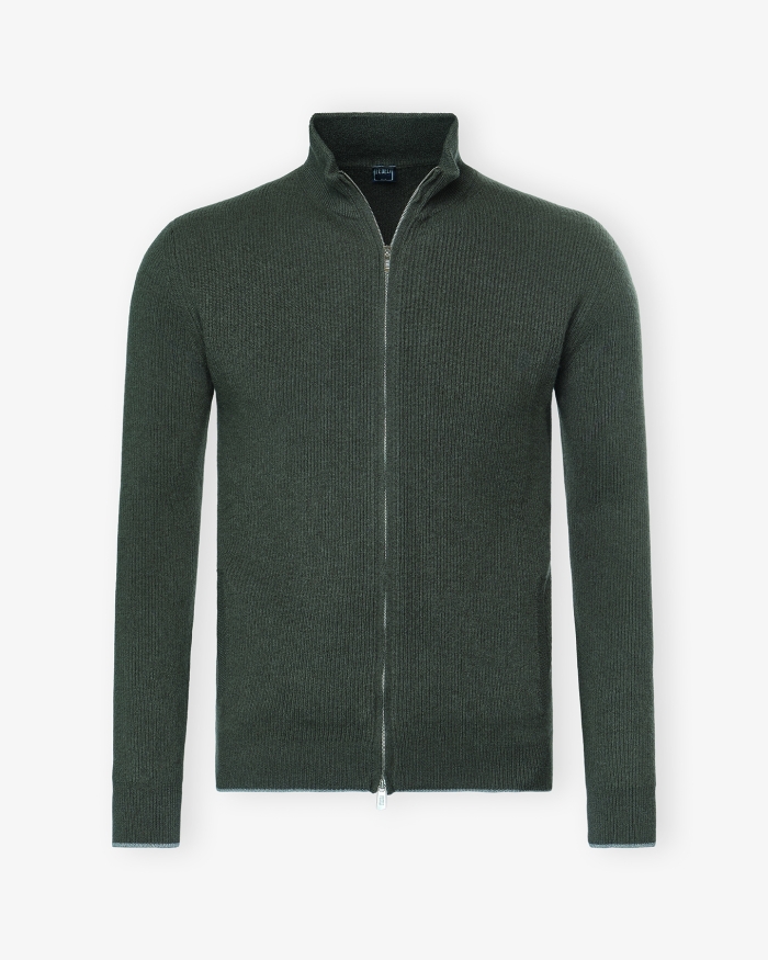 FEDELI Fedeli - Full zip cashmere - Dark olive