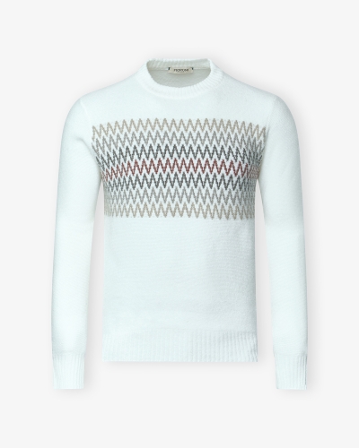 Fioroni - Round neck wool cashmere - White melange