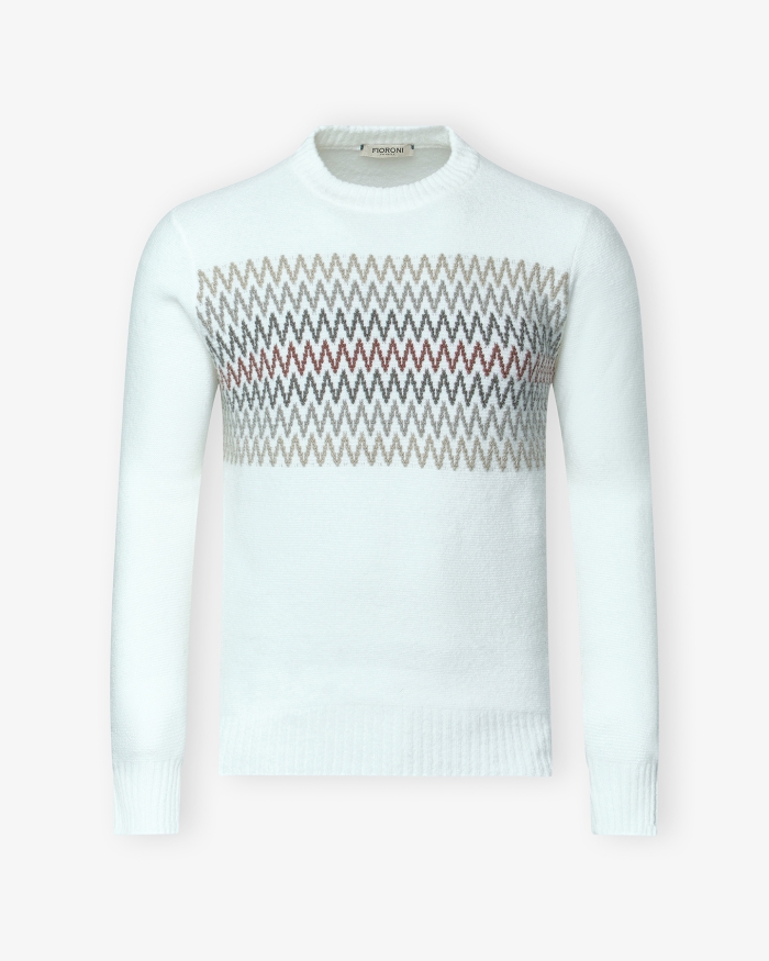 FIORONI Fioroni - Round neck wool cashmere - White melange