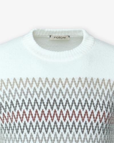 Fioroni - Round neck wool cashmere - White melange