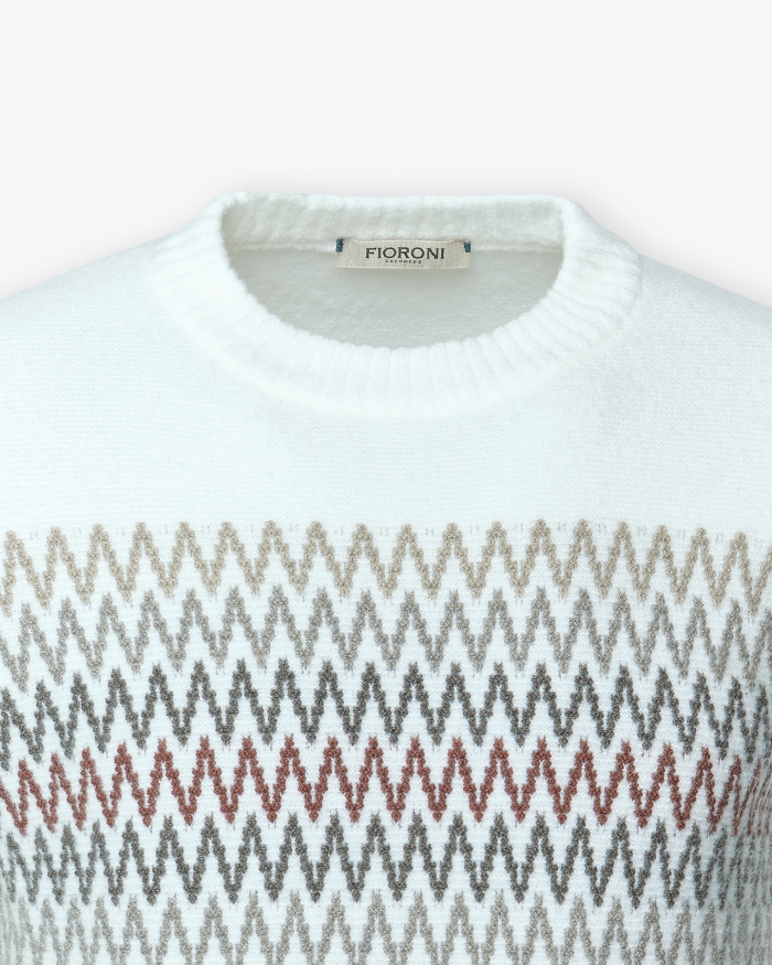 FIORONI Fioroni - Round neck wool cashmere - White melange
