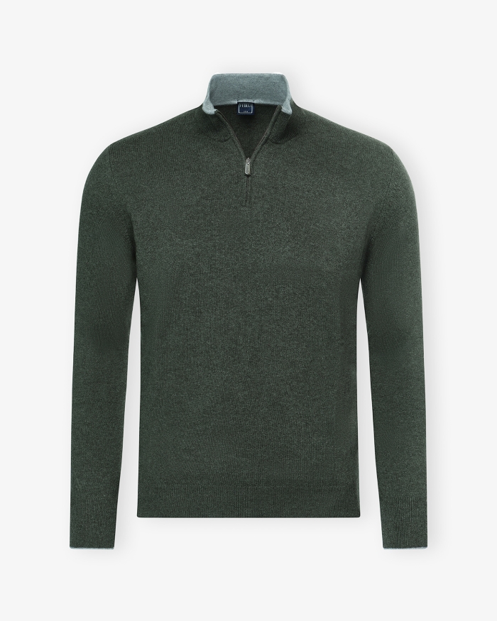 FEDELI Fedeli - Half zip virgin wool - Dark olive