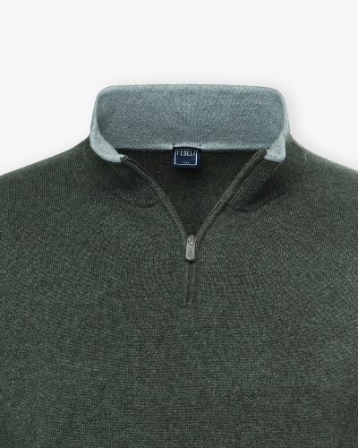 Fedeli - Half zip virgin wool - Dark olive