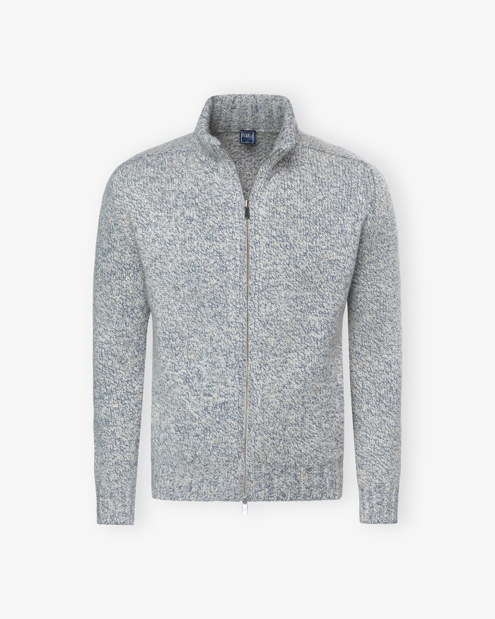 FEDELI Fedeli - Full zip cashmere - Denim melange