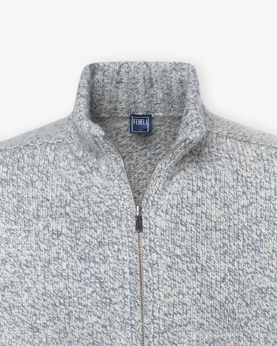 Fedeli - Full zip cashmere - Denim melange