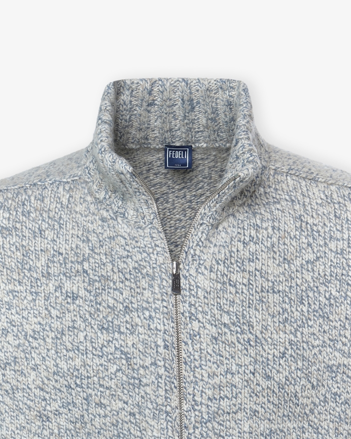 FEDELI Fedeli - Full zip cashmere - Denim melange