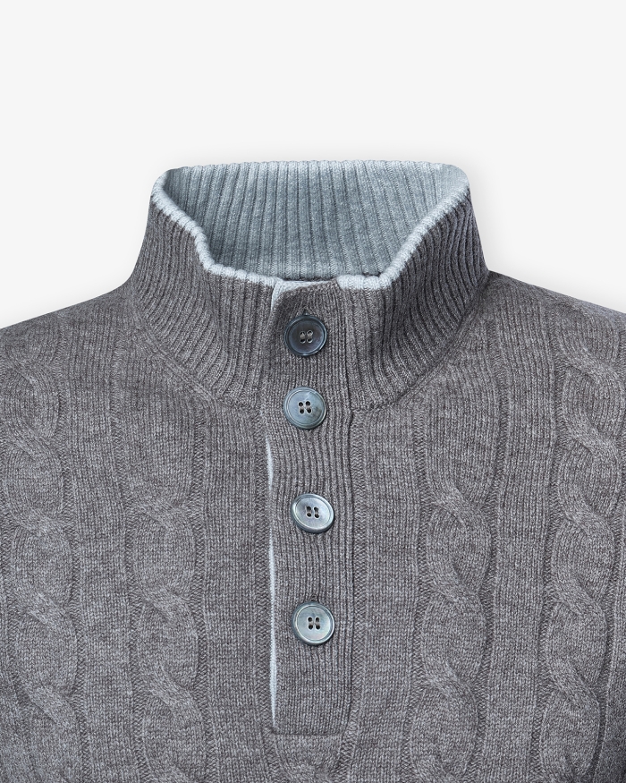 LES HOMMES D'AMSTERDAM LHDA - Cardigan with buttons - Wool cashmere - Greige