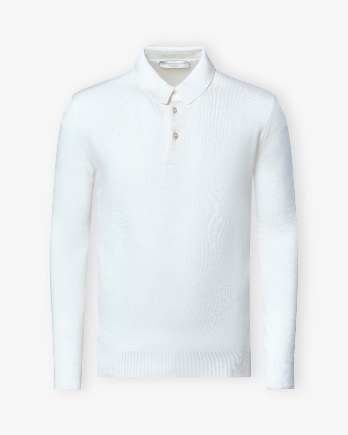 LES HOMMES D'AMSTERDAM LHDA - Polo long sleeve cashmere - Cream