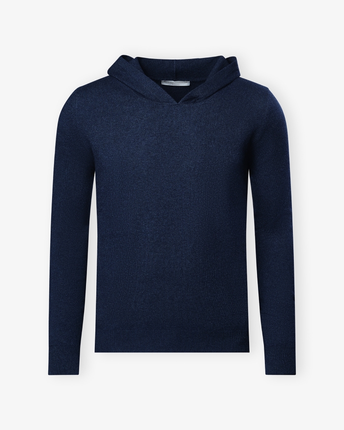 LES HOMMES D'AMSTERDAM LHDA - Hooded knit cashmere - Navy