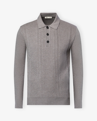 MB - Polo long sleeve cotton cashmere silk - Greige