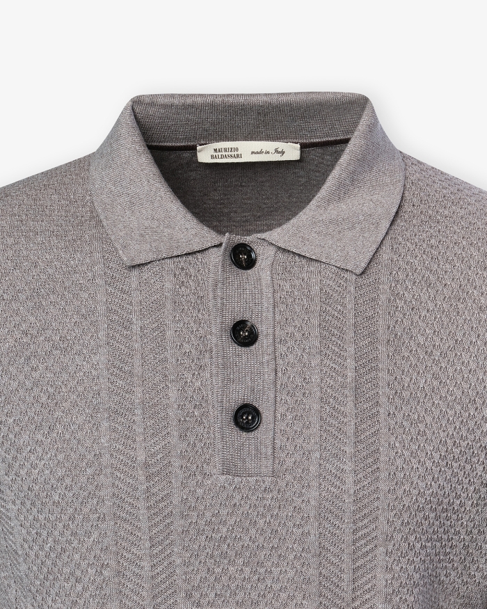 MAURIZIO BALDASSARI MB - Polo long sleeve cotton cashmere silk - Greige
