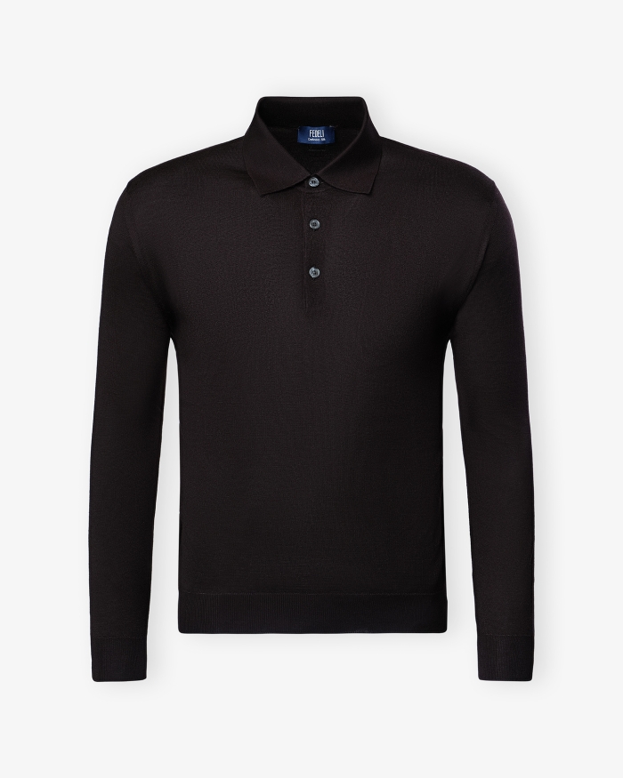 FEDELI Fedeli - Buttoned polo cashmere silk - Brown