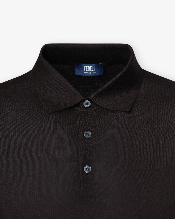 FEDELI Fedeli - Buttoned polo cashmere silk - Brown