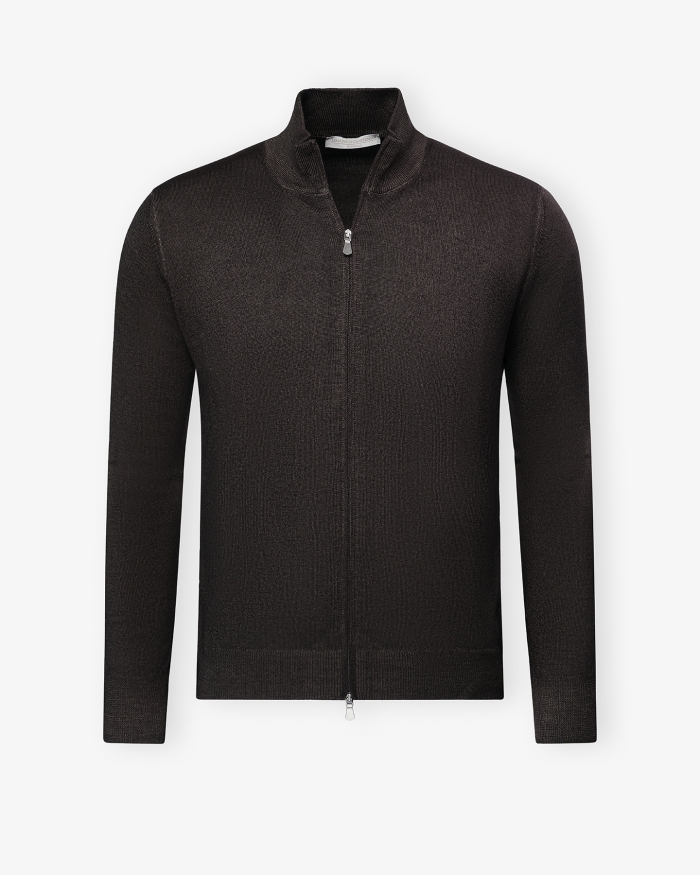 LES HOMMES D'AMSTERDAM LHDA - Full zip virgin wool - Washed brown