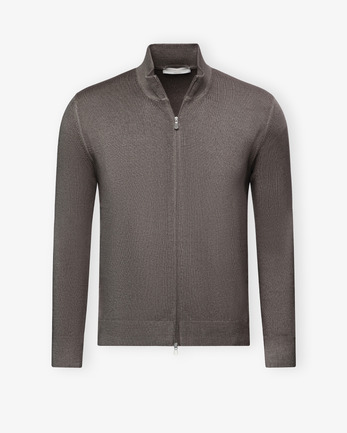 LES HOMMES D'AMSTERDAM LHDA - Full zip virgin wool - Washed greige