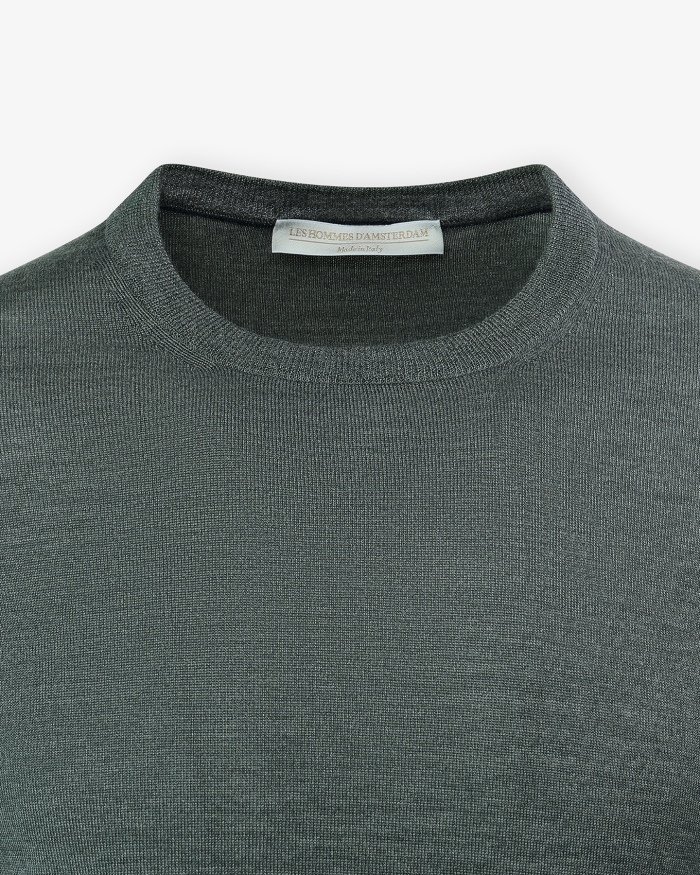 LES HOMMES D'AMSTERDAM LHDA - Round neck wool silk - Olive