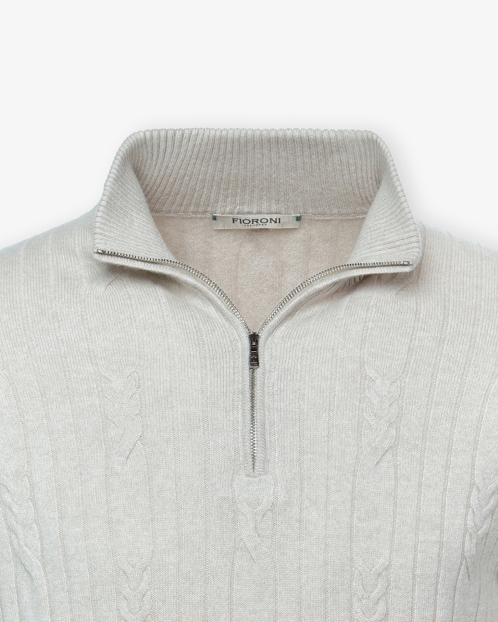FIORONI Fioroni - Half zip cashmere - Cream