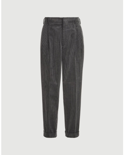 Cotton corduroy trousers with double pleats