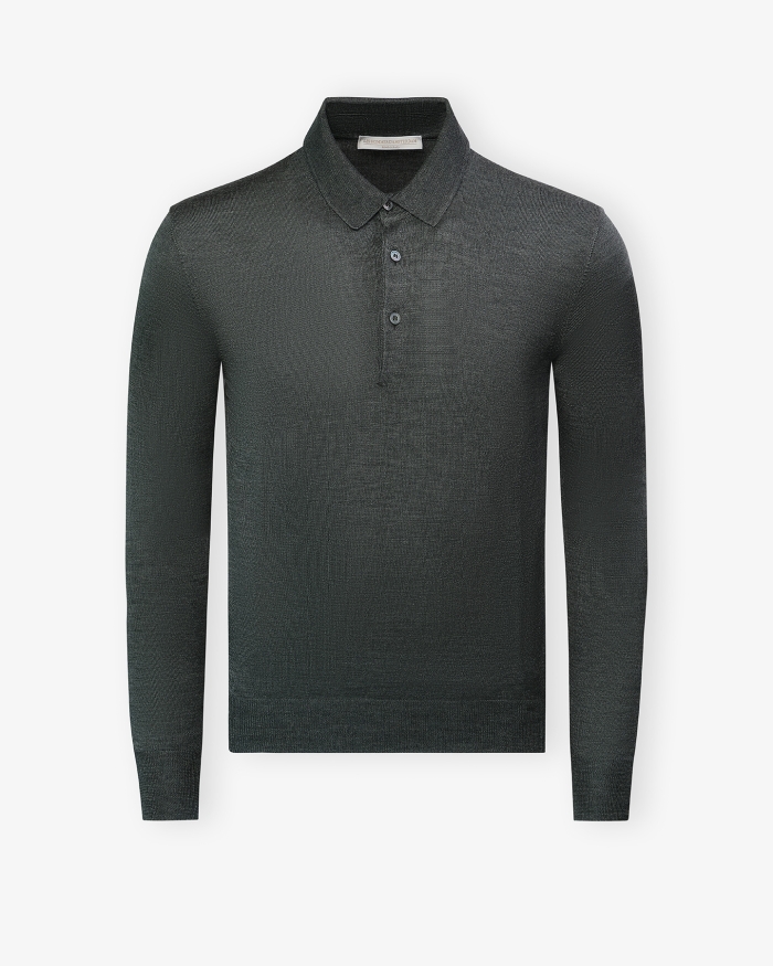 LES HOMMES D'AMSTERDAM LHDA - Polo long sleeve wool silk - Olive