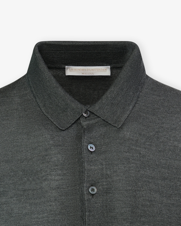 LES HOMMES D'AMSTERDAM LHDA - Polo long sleeve wool silk - Olive
