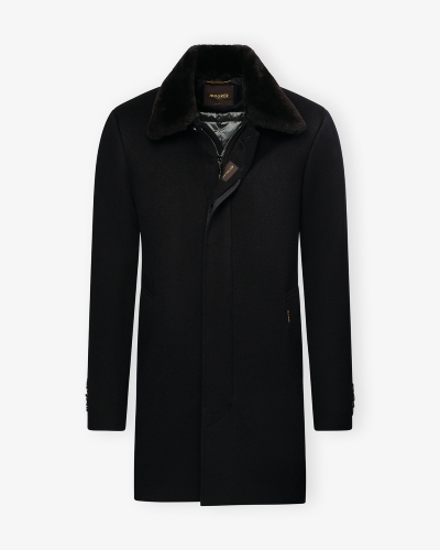 MooRER - Overcoat wool cashmere removable fur - Navy