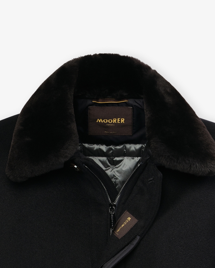 MOORER MooRER - Overcoat wool cashmere removable fur - Navy