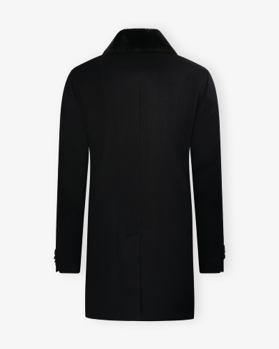 MooRER - Overcoat wool cashmere removable fur - Navy